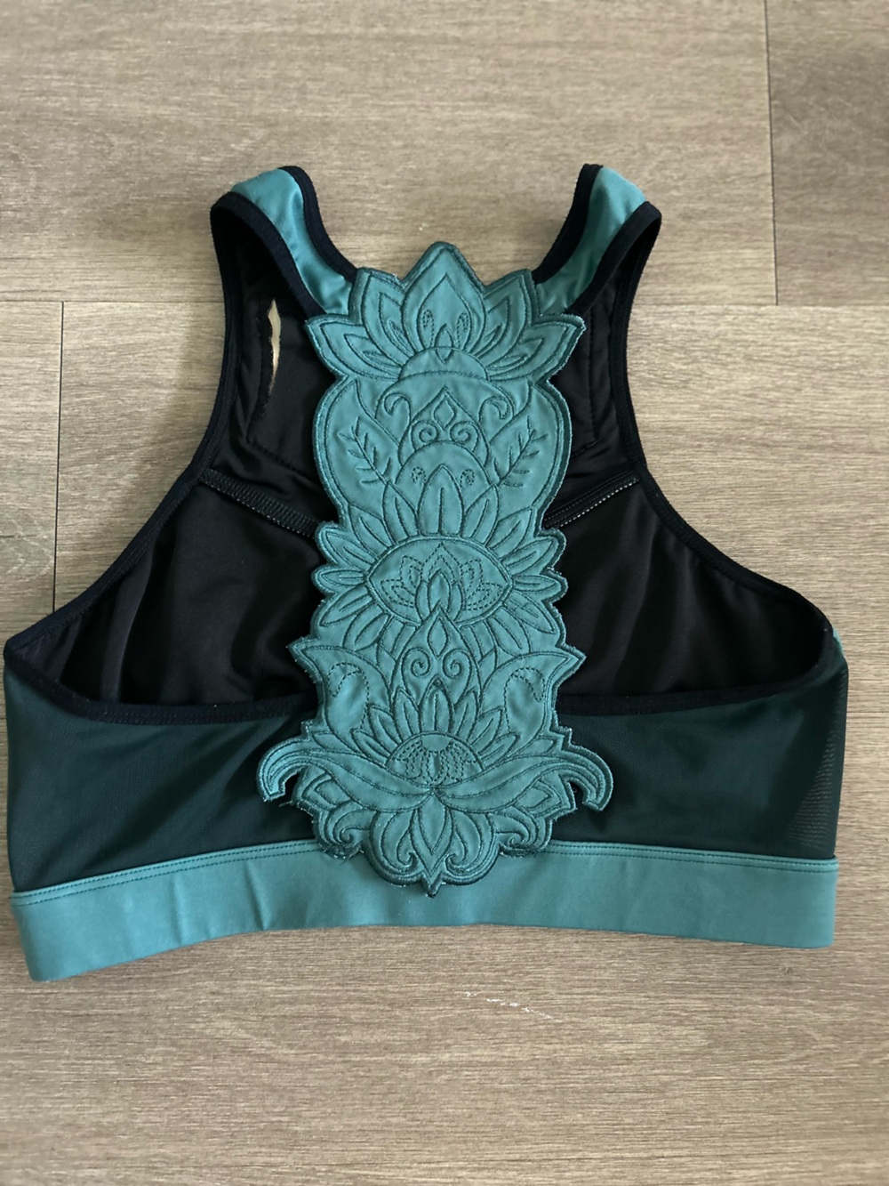 The Chestee Teal High-Neck Bikini Top with Black Trim